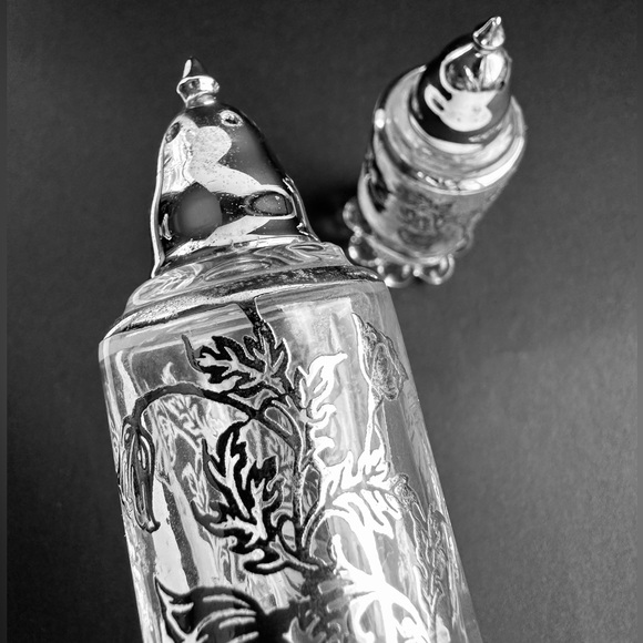 VTG Sterling Silver on Crystal Salt & Pepper Flanders Poppy Flowers 4”H - Picture 3 of 7